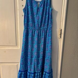 Talbots Blue Teal Patterned Sleeveless Maxi Dress